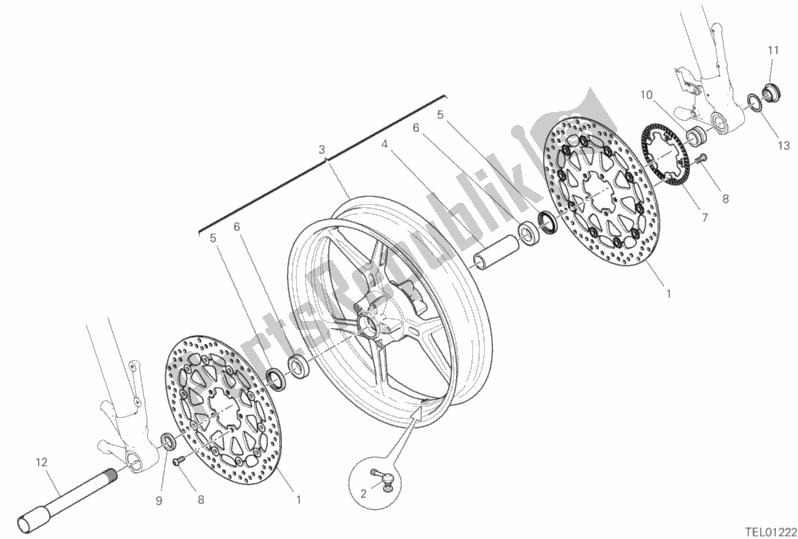 All parts for the Front Wheel of the Ducati Hypermotard 950 2019